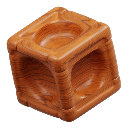 Brown Wooden Cube With Recessed Sections  3D Icon