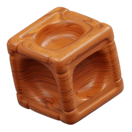 Brown Wooden Cube With Recessed Sections  3D Icon