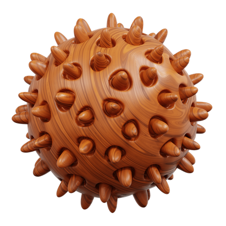 Brown Wooden Sphere With Pointed Protrusions  3D Icon