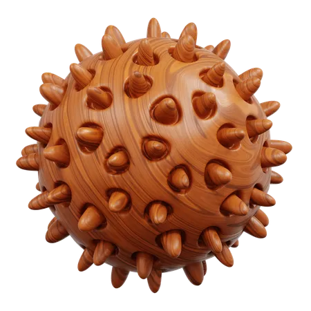 Brown Wooden Sphere With Pointed Protrusions  3D Icon