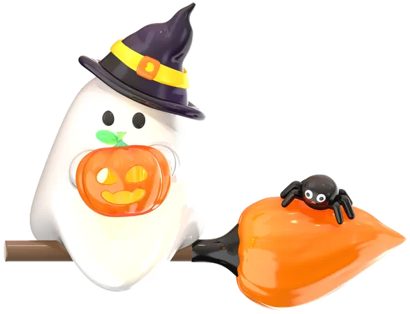 Bruja fantasma en escoba  3D Icon
