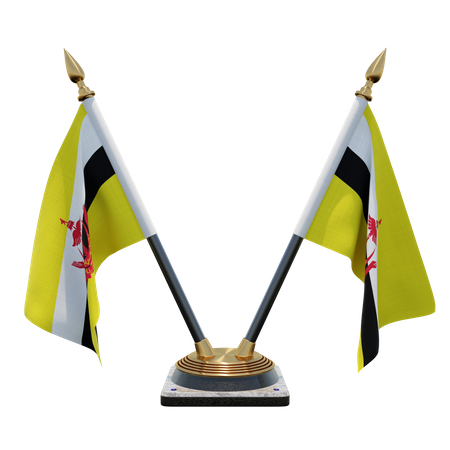 Brunei Double Desk Flag Stand 3D Illustration