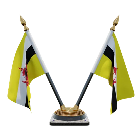 Brunei Double Desk Flag Stand  3D Illustration