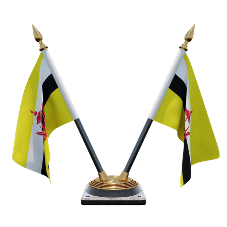 Brunei Double (V) Desk Flag Stand  3D Icon