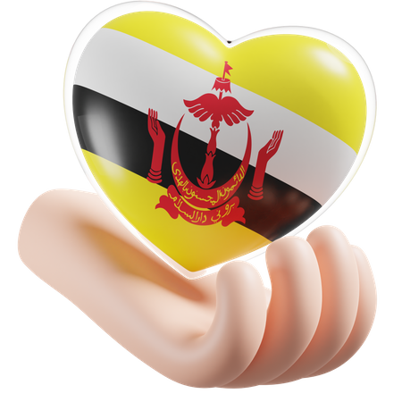 Soin des mains en forme de cœur avec drapeau de Brunei  3D Icon