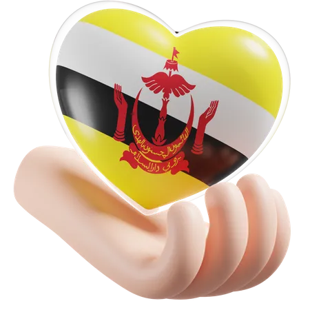 Brunei Flag Heart Hand Care  3D Icon