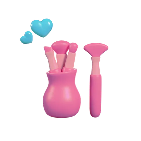 Make Up Pink Brushes 3 D Render Illustration 3D Icon