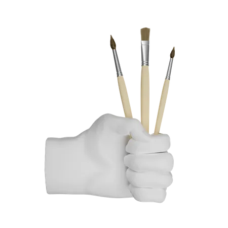 Brushes Holding Gesture  3D Illustration