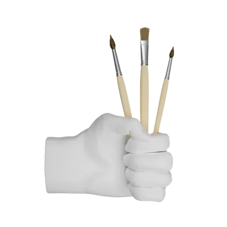 Brushes Holding Gesture 3D Illustration