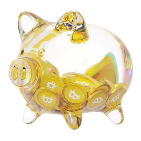 Bsv Clear Glass Piggy Bank With Decreasing Piles Of Crypto Coins  3D Icon