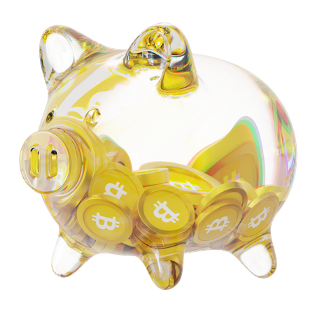 Bsv Clear Glass Piggy Bank With Decreasing Piles Of Crypto Coins  3D Icon