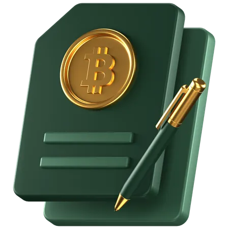3 D Icon Of A Green BTC Contract With Gold Details 3D Icon
