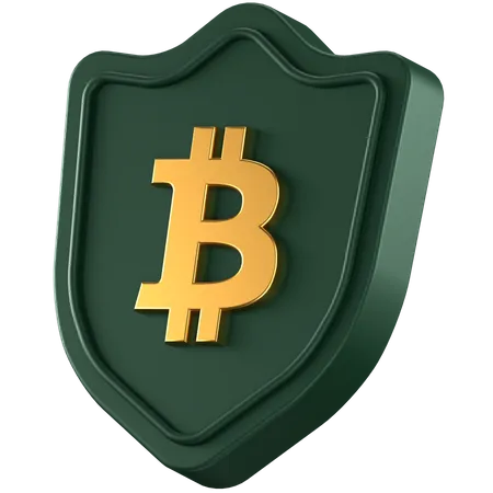 Icono 3 D De Un Escudo Verde Con Un Signo BTC Dorado En El Centro 3D Icon