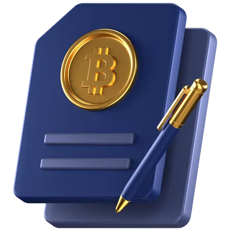3 D Icon Of A Blue BTC Contract With Gold Details 3D Icon