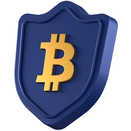 3 D Icon Of A Blue Shield With A Gold BTC Sign In The Cneter 3D Icon