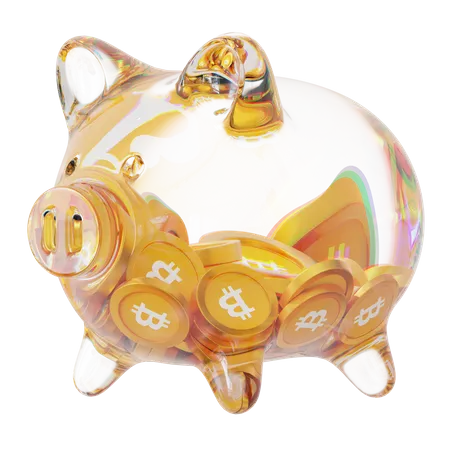Btc Clear Glass Piggy Bank With Decreasing Piles Of Crypto Coins  3D Icon