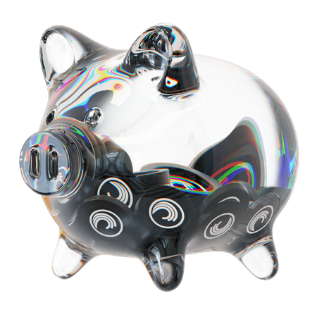 Btt Clear Glass Piggy Bank With Decreasing Piles Of Crypto Coins  3D Icon