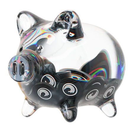 Btt Clear Glass Piggy Bank With Decreasing Piles Of Crypto Coins  3D Icon