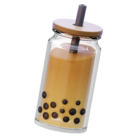 Bubble Tea Clear Glass Jar  3D Icon