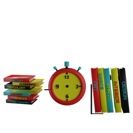Bücher und Wecker  3D Icon