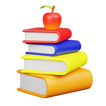 Stapel Bücher mit Apfel  3D Icon