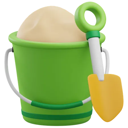 Bucket Filled With Sand And Shovel 3 D Illustration With Transparent Background 3D Icon