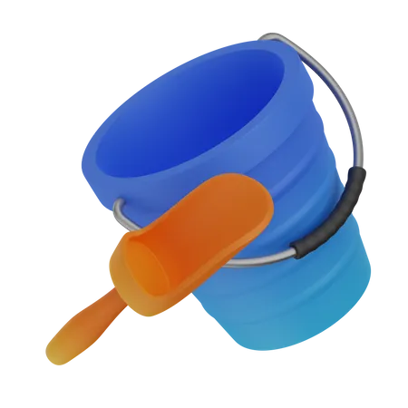 Bucket And Bucket Shovel 3D Icon
