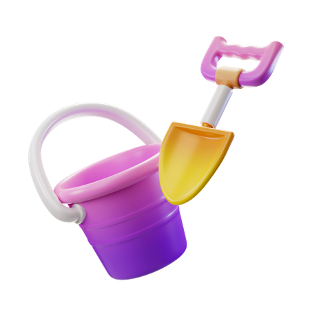 Bucket Shovel Pink 3D Illustration