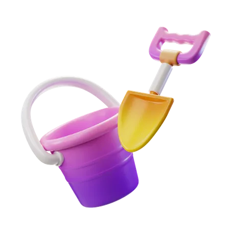 3 D Render Illustration Pink Plastic Beach Toy Bucket With Shovel To Play With 3D Illustration