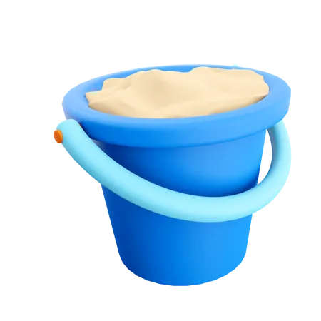 3 D Rendering Bucket With Sand Icon 3 D Render Sand In Blue Bucket Colorful Plastic Kid Toy Icon Bucket 3D Icon