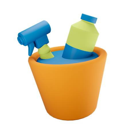 Buckets and cleaning equipment 3D Illustration