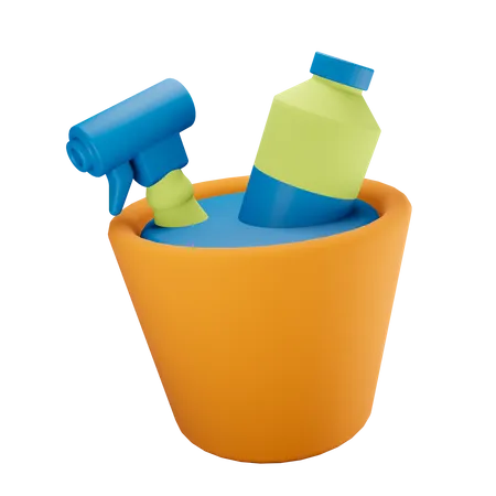 Buckets and cleaning equipment 3D Illustration