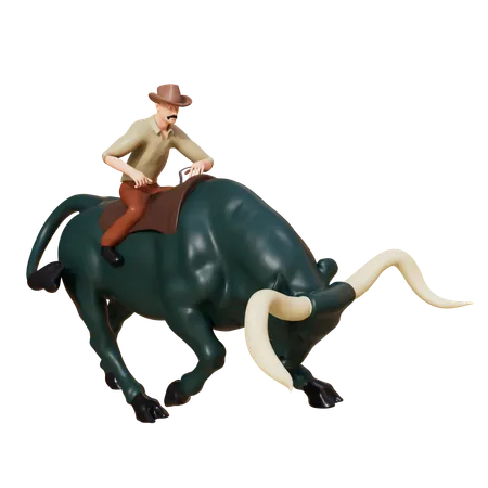 Bucking bull and rider  3D Icon