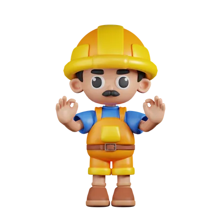 Builder Giving Ok Hand Gesture  3D Illustration