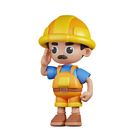 Builder Giving Salute  3D Illustration