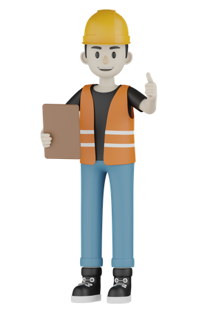 Builder Holding Clipboard  3D Illustration