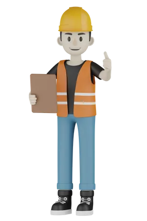 Builder Holding Clipboard  3D Illustration