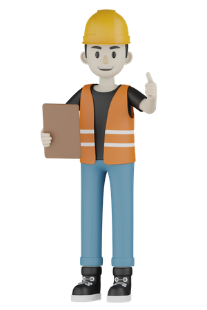 Builder Holding Clipboard 3D Illustration