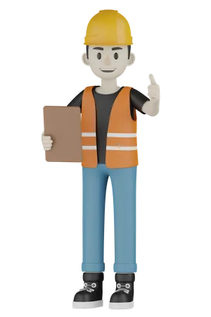 Builder Holding Clipboard 3D Illustration