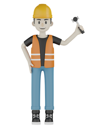 Builder Holding Hammer  3D Icon