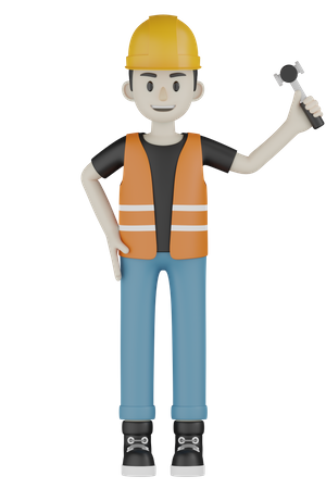 Builder Holding Hammer  3D Illustration