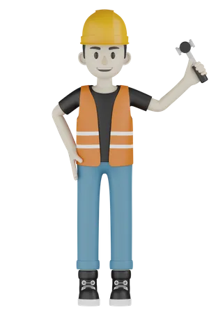 Builder Holding Hammer  3D Illustration