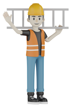 Builder Holding Ladder  3D Icon