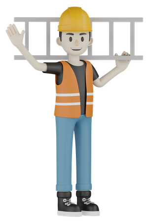 Builder Holding Ladder  3D Illustration