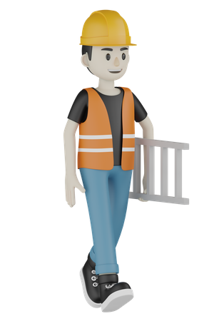 Builder Holding Ladder  3D Illustration