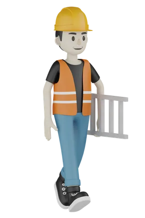 Builder Holding Ladder  3D Illustration