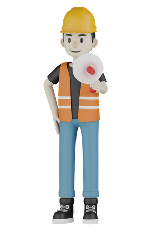 Builder Holding Megaphone  3D Icon