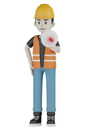 Builder Holding Megaphone  3D Illustration