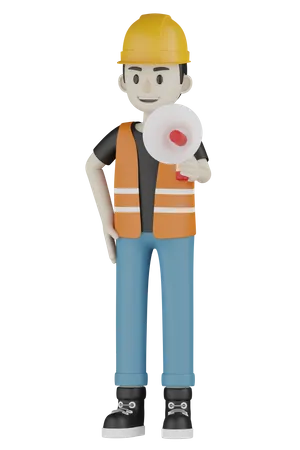 Builder Holding Megaphone  3D Illustration