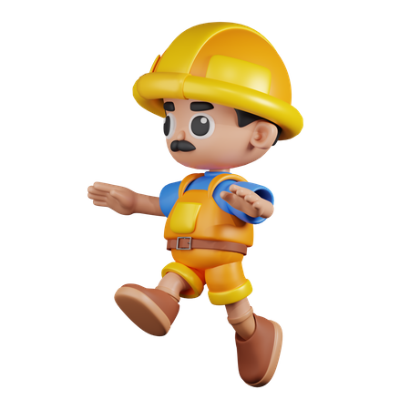 Builder Jumping  3D Illustration